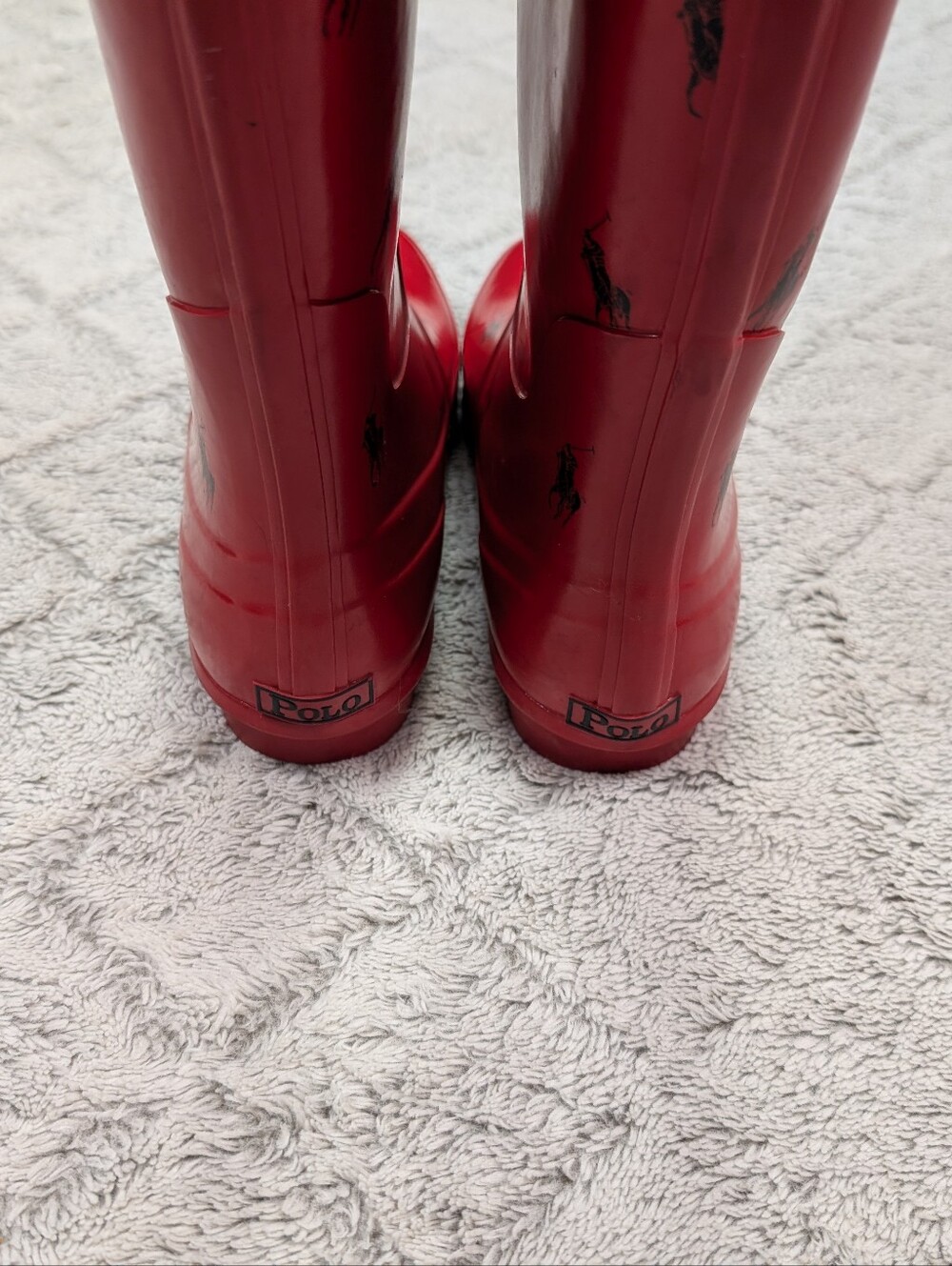 Polo Ralph Lauren Boots Womens 9BRed Navy Perla RL Logo Rubber Rain Wellies - Picture 4 of 8